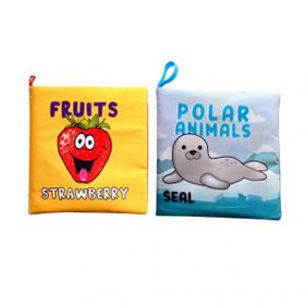 2 Kitap Tox İngilizce Meyveler ve Kutup Hayvanları Kumaş Sessiz Kitap E126 E125 - Bez Kitap Eğitici Oyuncak Yumuşak ve Hışırtılı