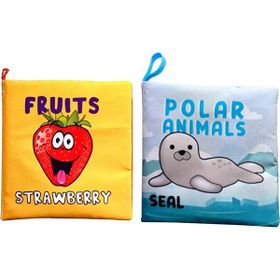 2 Kitap Tox İngilizce Meyveler ve Kutup Hayvanları Kumaş Sessiz Kitap E126 E125 - Bez Kitap Eğitici Oyuncak Yumuşak ve Hışırtılı