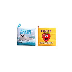 2 Kitap Tox İngilizce Meyveler ve Kutup Hayvanları Kumaş Sessiz Kitap E126 E125 - Bez Kitap Eğitici Oyuncak Yumuşak ve Hışırtılı