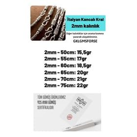 2 mm Zincir 240079804 İtalyan Kancalı Kral Model 925 Ayar Gümüş Erkek Kolye