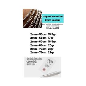 2 mm Zincir 240079804 İtalyan Kancalı Kral Model 925 Ayar Gümüş Erkek Kolye