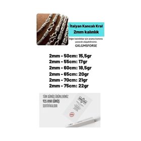 2 mm Zincir 240079804 İtalyan Kancalı Kral Model 925 Ayar Gümüş Erkek Kolye