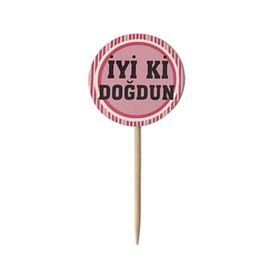 20 Adet Pembe iyiki doğdun yazılı sunum kürdanı Parti Malzemesi