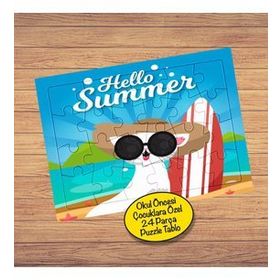 20 Hello Summer Yazılı Kedi 24 Parça Çocuklara Özel Yapboz Tablo