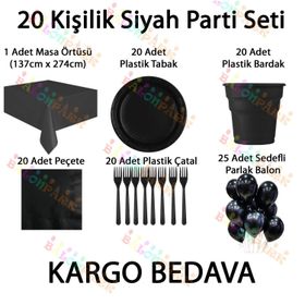 20 Kişilik Siyah Doğum Günü Konsepti Parti Malzemeleri