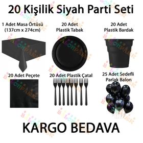 20 Kişilik Siyah Doğum Günü Konsepti Parti Malzemeleri