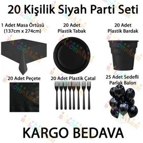 20 Kişilik Siyah Doğum Günü Konsepti Parti Malzemeleri