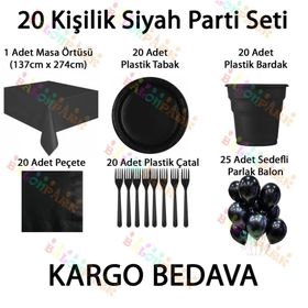 20 Kişilik Siyah Doğum Günü Konsepti Parti Malzemeleri