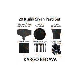 20 Kişilik Siyah Doğum Günü Konsepti Parti Malzemeleri