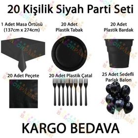 20 Kişilik Siyah Doğum Günü Konsepti Parti Malzemeleri