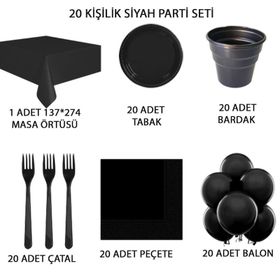20 Kişilik Siyah Doğum Günü Konsepti Parti Malzemeleri