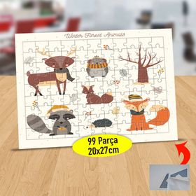 20 Ormanda Atkılı Sevimli Hayvanlar 99 Parça Puzzle Yapboz Tablo