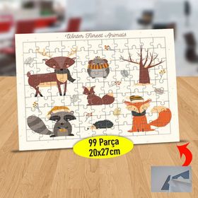 20 Ormanda Atkılı Sevimli Hayvanlar 99 Parça Puzzle Yapboz Tablo