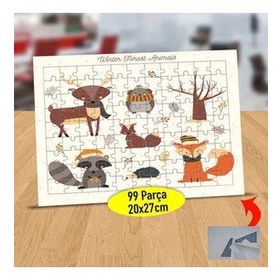 20 Ormanda Atkılı Sevimli Hayvanlar 99 Parça Puzzle Yapboz Tablo