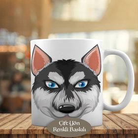 20152 Mavi Gözlü Sibirya Kurdu Husky Basılı Kupa Bardak