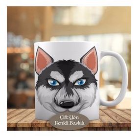 20152 Mavi Gözlü Sibirya Kurdu Husky Basılı Kupa Bardak