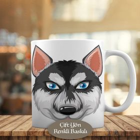 20152 Mavi Gözlü Sibirya Kurdu Husky Basılı Kupa Bardak