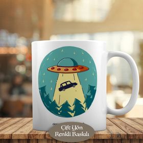 20247 Ufo Gemisine Işınlanan Araba Baskılı Kupa Bardak