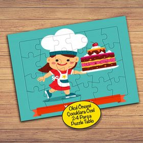 208 Pasta Yapan Minik Şef 24 Parça Çocuklara Özel Yapboz Tablo