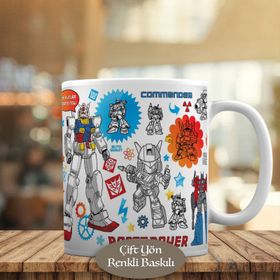21-1223 Çizimsel Renkli Robot Desenleri Kupa Bardak