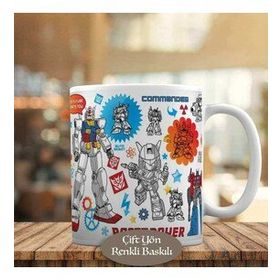 21-1223 Çizimsel Renkli Robot Desenleri Kupa Bardak