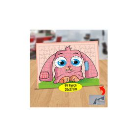 210 Pembe Tüylü Mavi Gözlü Tavşan 99 Parça Puzzle Yapboz Tablo