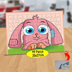 210 Pembe Tüylü Mavi Gözlü Tavşan 99 Parça Puzzle Yapboz Tablo