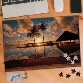 210 Uzun Palmiye Ağacı ve Yansıması 240 Parça Puzzle Yapboz Tablo
