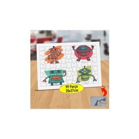 2147728021 Renkli Sevimli Robotlar 99 Parça Puzzle Yapboz Tablo