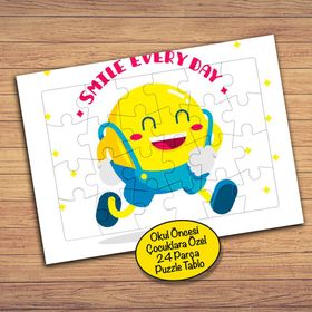 2148052672 Gülümseyen Mutlu Koşan Emoji 24 Parça Çocuklara Özel Yapboz Tablo