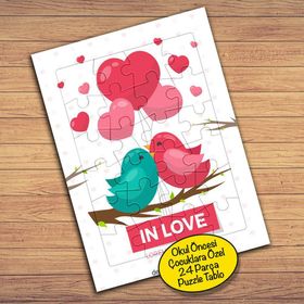 2148059710 Mavi Ve Pembe Kuş Çocuklara Özel Puzzle Yapboz Tablo