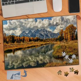 218 Sararmış Ağaç Ve Göl Manzarası 240 Parça Puzzle Yapboz Tablo