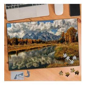 218 Sararmış Ağaç Ve Göl Manzarası 240 Parça Puzzle Yapboz Tablo