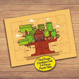 218PZ Ağaç Gövdesinde Ev Çocuklara Özel Puzzle Yapboz Tablo
