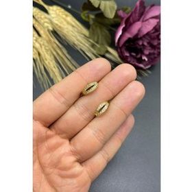 22 Ayar Altın Kaplama Minimal Ikili Zirkon Taşlı Küpe - Hediyelik Küpe