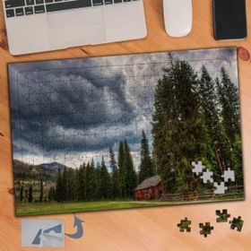 223 Çam Ağaçları Ve Küçük Kulübe 240 Parça Puzzle Yapboz Tablo