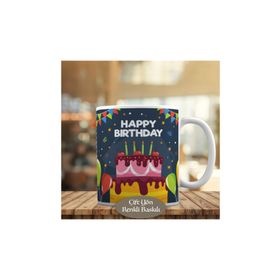 23-2148034834 Pastalı Happy Birthday Yazılı Kupa Bardak