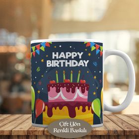 23-2148034834 Pastalı Happy Birthday Yazılı Kupa Bardak