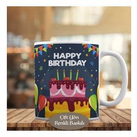 23-2148034834 Pastalı Happy Birthday Yazılı Kupa Bardak