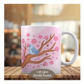23-2148089746 Çiçekli Daldaki Kuş Kupa Bardak