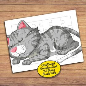 23038 Uyuyan Tekir Kedicik Çocuklara Özel Puzzle Yapboz Tablo