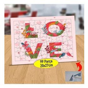 232147718652 Güllü Love Yazılı 99 Parça Puzzle Yapboz Tablo