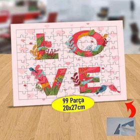 232147718652 Güllü Love Yazılı 99 Parça Puzzle Yapboz Tablo
