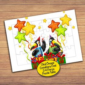 23308 Yıldızlar Sevimli Eğlenceli Kuşlar Çocuklara Özel Puzzle Yapboz Tablo