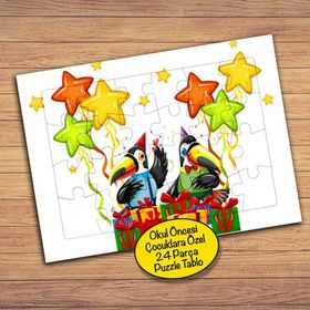 23308 Yıldızlar Sevimli Eğlenceli Kuşlar Çocuklara Özel Puzzle Yapboz Tablo