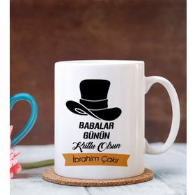 24-248B Kişiye Özel Babalar Günü Temalı Beyaz Kupa Bardak