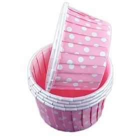 25 Ad Beyaz Puantiyeli Pembe Muffin Kek Kalıbı - Kağıt Kapsül Süsü