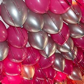 25 Adet Metalik Koyu Pembe Fuşya Gümüş Gri Helyumlu Uçan Balon