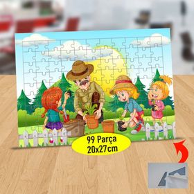 25 Bahçede Fidan Eken Çocuklar 99 Parça Puzzle Yapboz Tablo