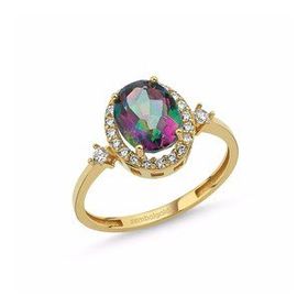 2,50 ct Anturaj Altın 14 Ayar Mistik Topaz Taşlı Yüzük